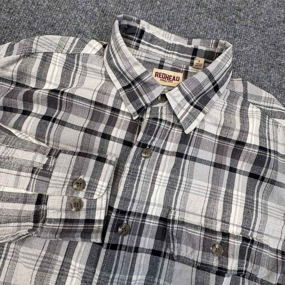RedHead Plaid Button Up Shirt Mens Large Gray Black Long Sleeve Cotton Workwear - Picture 1 of 9
